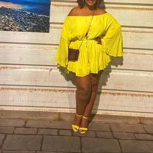 Yellow off the shoulder romper